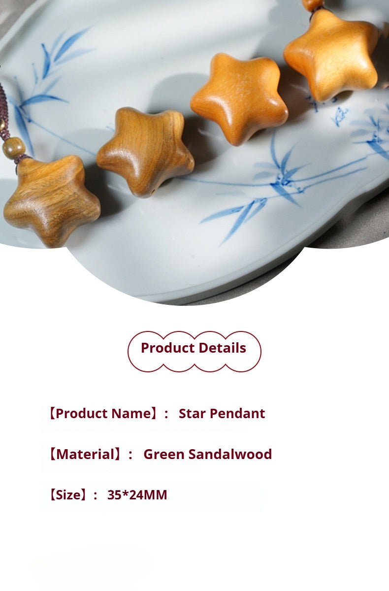 hand - carved wooden star keychain | green sandalwood & golden rosewood five - point star pendant - star8s