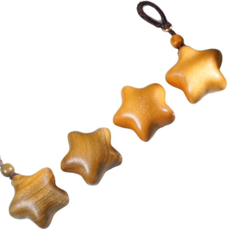 Hand - Carved Wooden Star Keychain | Green Sandalwood & Golden Rosewood Five - Point Star Pendant - STAR8S