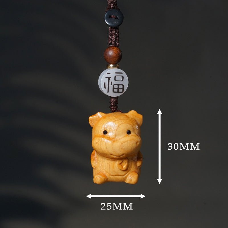 Hand - carved Zodiac Animal Wooden Keychain - Yunnan Cypress, 12 Animals | Unique Phone, Bag, Key Charm - STAR8S
