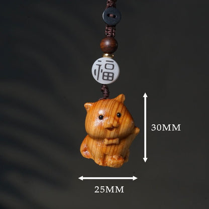 Hand - carved Zodiac Animal Wooden Keychain - Yunnan Cypress, 12 Animals | Unique Phone, Bag, Key Charm - STAR8S