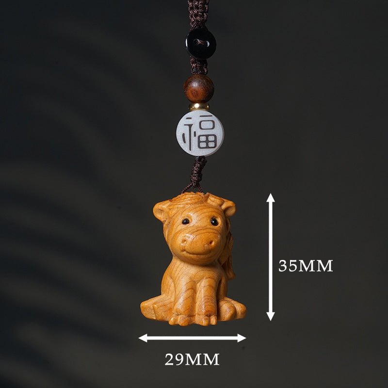 Hand - carved Zodiac Animal Wooden Keychain - Yunnan Cypress, 12 Animals | Unique Phone, Bag, Key Charm - STAR8S