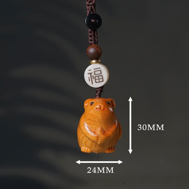 Hand - carved Zodiac Animal Wooden Keychain - Yunnan Cypress, 12 Animals | Unique Phone, Bag, Key Charm - STAR8S