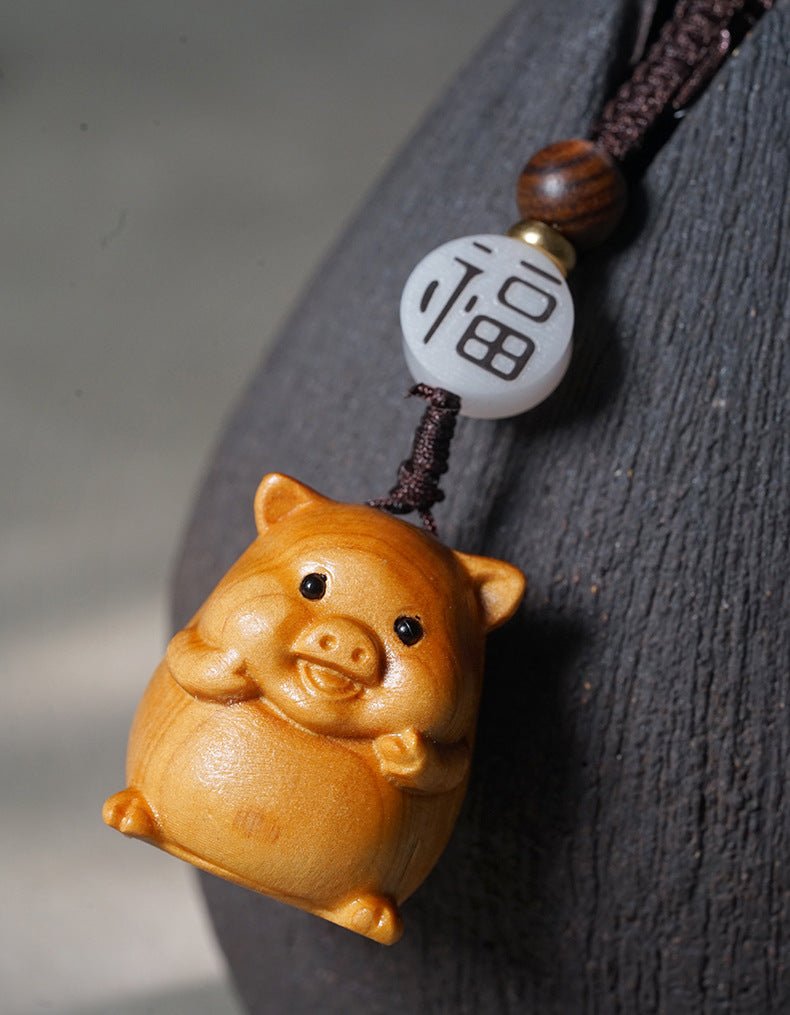 Hand - carved Zodiac Animal Wooden Keychain - Yunnan Cypress, 12 Animals | Unique Phone, Bag, Key Charm - STAR8S