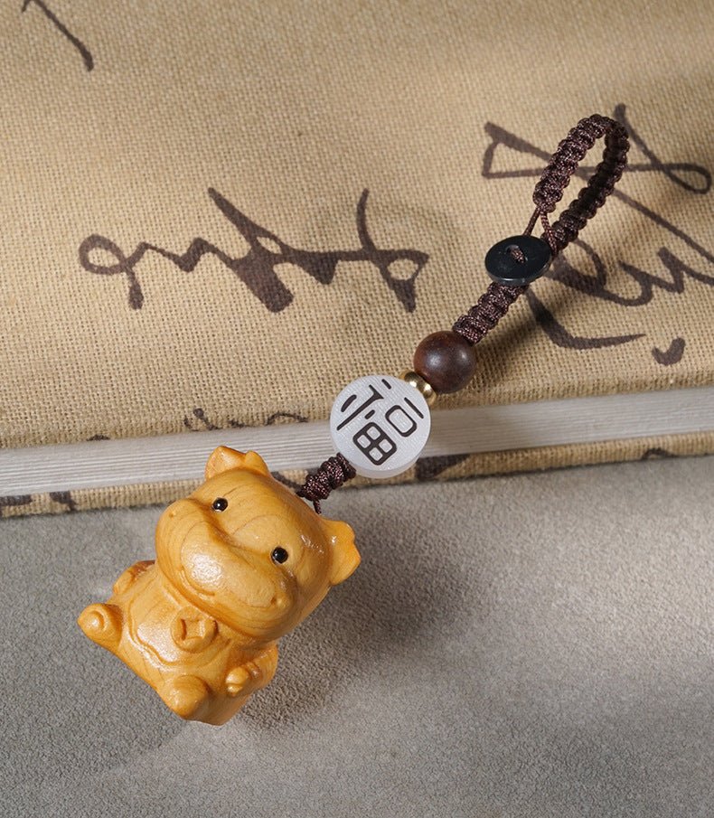 Hand - carved Zodiac Animal Wooden Keychain - Yunnan Cypress, 12 Animals | Unique Phone, Bag, Key Charm - STAR8S