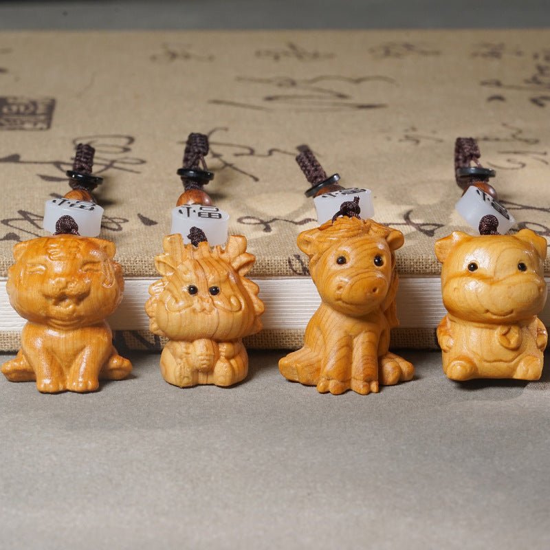 hand - carved zodiac animal wooden keychain - yunnan cypress, 12 animals | unique phone, bag, key charm - star8s