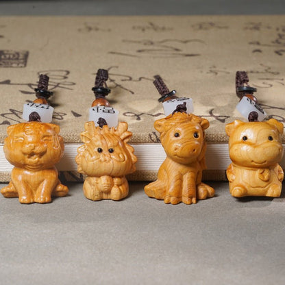 Hand - carved Zodiac Animal Wooden Keychain - Yunnan Cypress, 12 Animals | Unique Phone, Bag, Key Charm - STAR8S