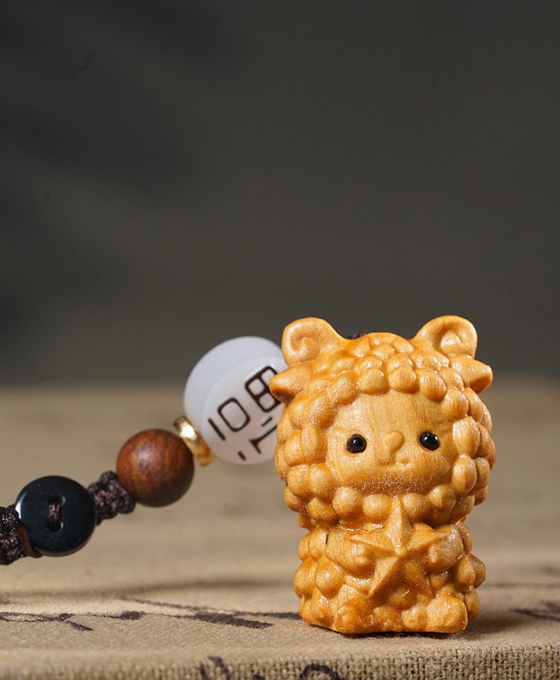 Hand - carved Zodiac Animal Wooden Keychain - Yunnan Cypress, 12 Animals | Unique Phone, Bag, Key Charm - STAR8S