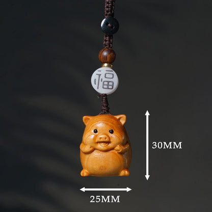 Hand - carved Zodiac Animal Wooden Keychain - Yunnan Cypress, 12 Animals | Unique Phone, Bag, Key Charm - STAR8S