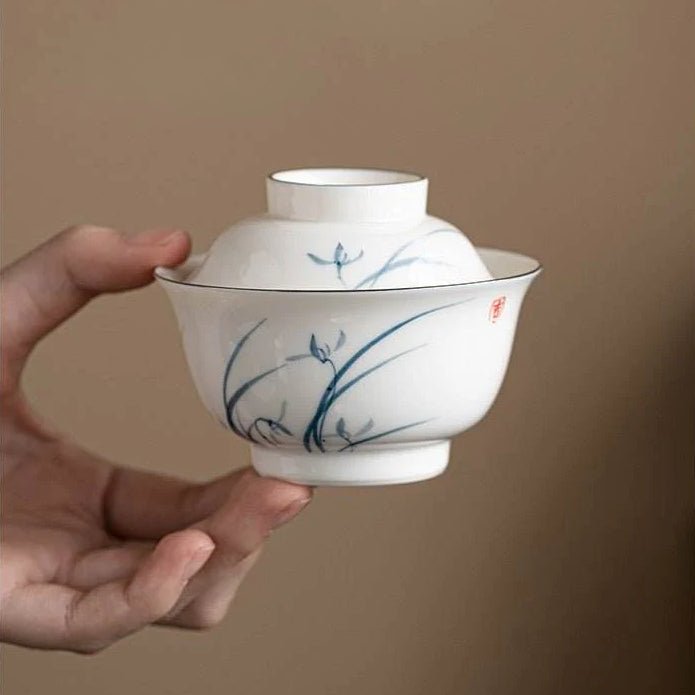 Hand Painted Orchid Kuaike Cup Portable Ceramic Tea Set for Camping - STAR8S