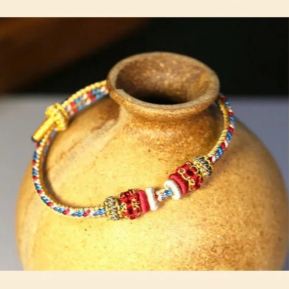 handcrafted dunhuang - style colorful red string bracelet with five - colored pendant for women's zodiac year | star8s - star8s