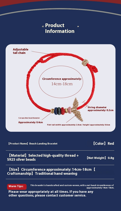 Handcrafted Fish Tail Bracelet for Women | S925 Silver Red String Bracelet | Best Gift for Girlfriend, Best Friend - STAR8S