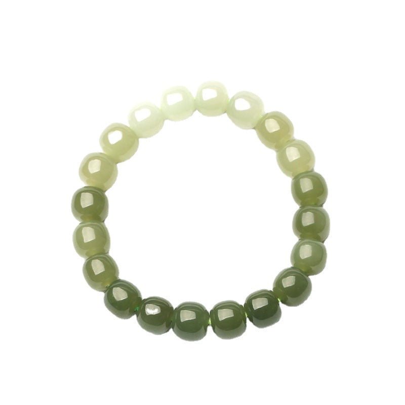 Handcrafted Hetian Jade Bracelet for Men and Women, Gradient Color Single - Loop Bead Design - Elegant Jewelry Accessory 🌿💎 - STAR8S