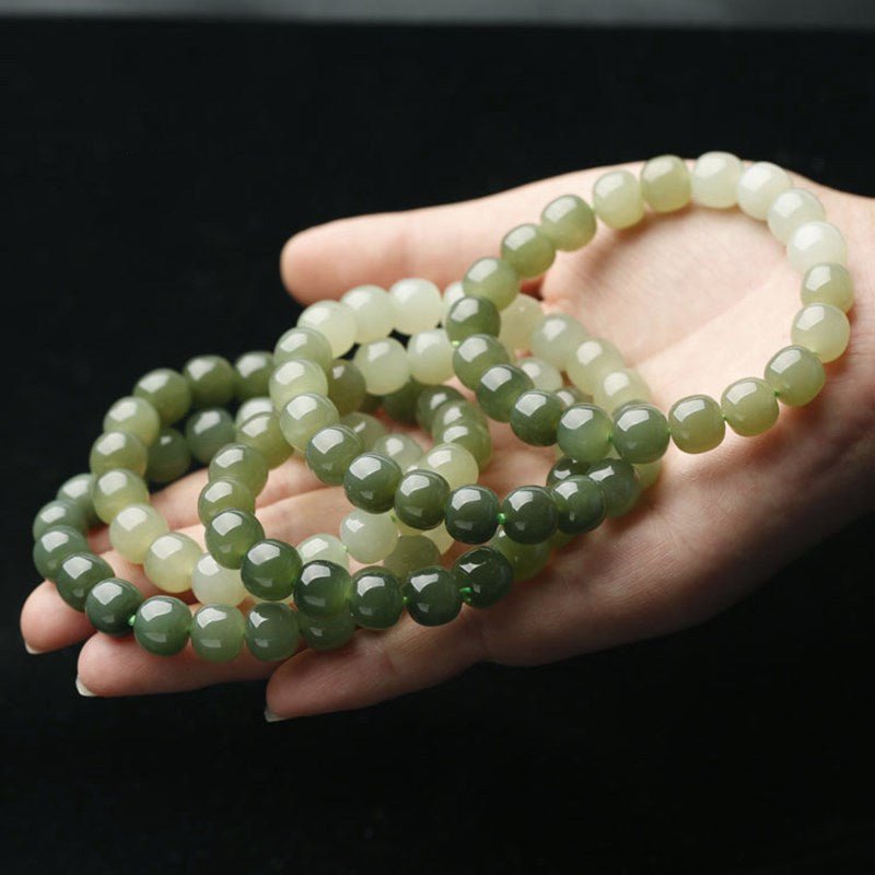 Handcrafted Hetian Jade Bracelet for Men and Women, Gradient Color Single - Loop Bead Design - Elegant Jewelry Accessory 🌿💎 - STAR8S