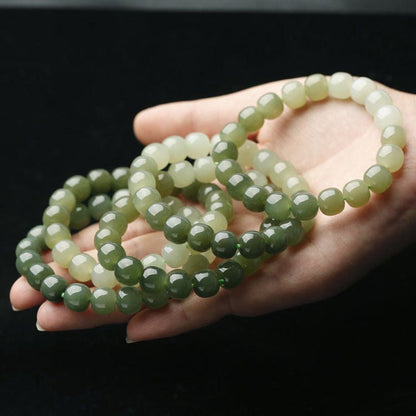 Handcrafted Hetian Jade Bracelet for Men and Women, Gradient Color Single - Loop Bead Design - Elegant Jewelry Accessory 🌿💎 - STAR8S