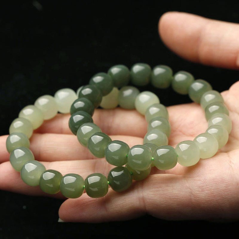 Handcrafted Hetian Jade Bracelet for Men and Women, Gradient Color Single - Loop Bead Design - Elegant Jewelry Accessory 🌿💎 - STAR8S