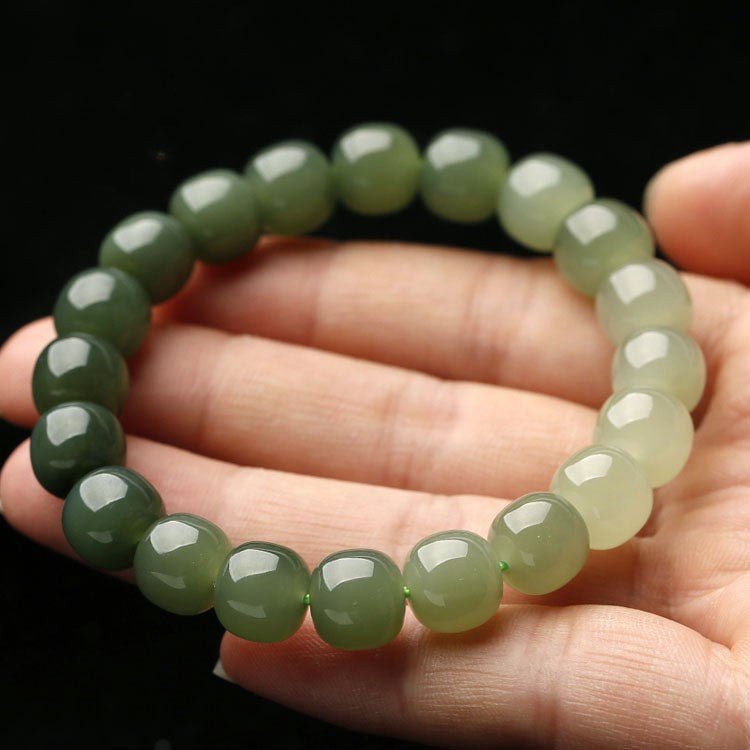 Handcrafted Hetian Jade Bracelet for Men and Women, Gradient Color Single - Loop Bead Design - Elegant Jewelry Accessory 🌿💎 - STAR8S