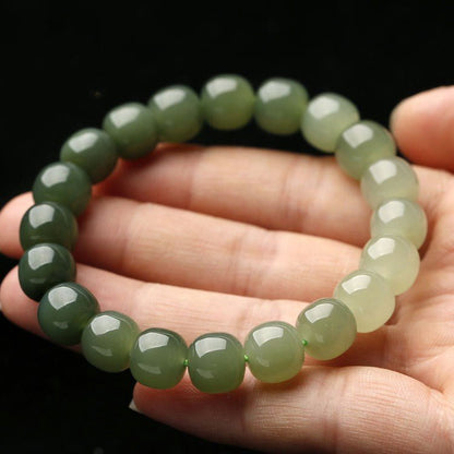 Handcrafted Hetian Jade Bracelet for Men and Women, Gradient Color Single - Loop Bead Design - Elegant Jewelry Accessory 🌿💎 - STAR8S