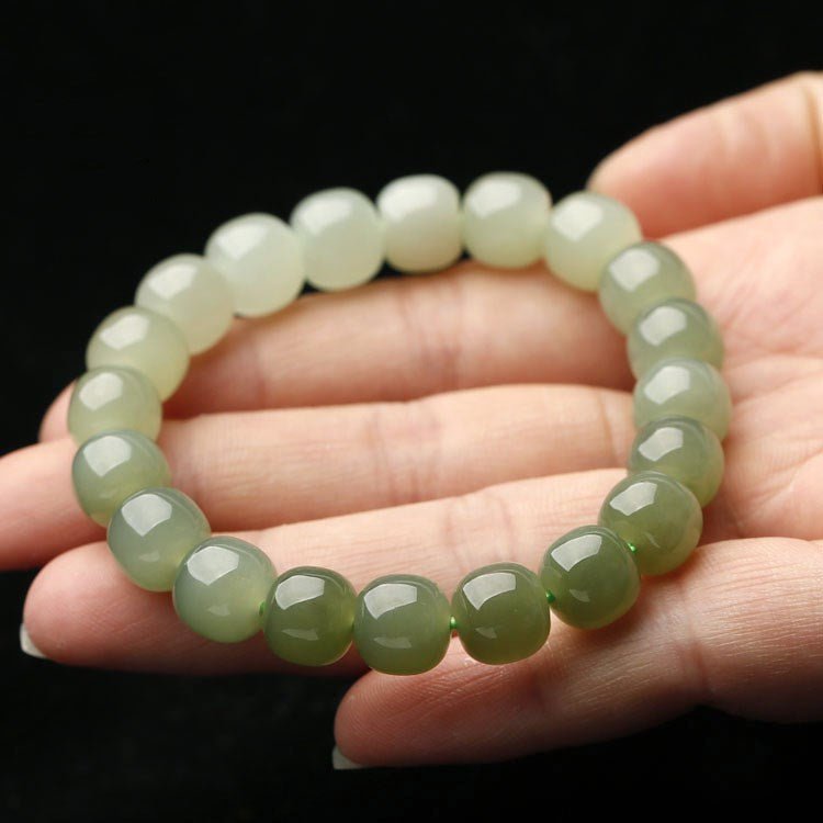 Handcrafted Hetian Jade Bracelet for Men and Women, Gradient Color Single - Loop Bead Design - Elegant Jewelry Accessory 🌿💎 - STAR8S