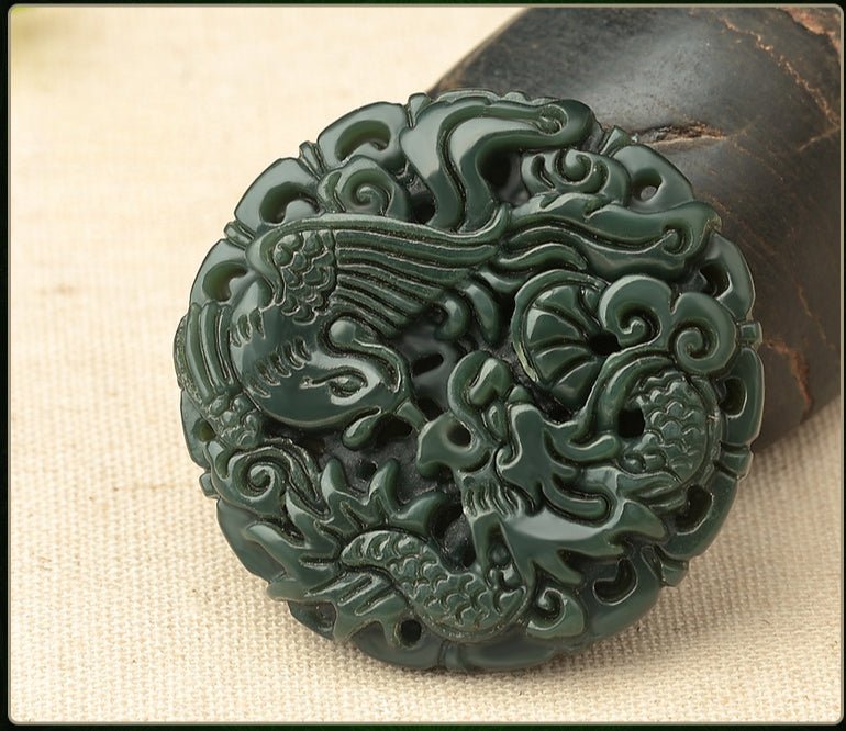 Handcrafted Hetian Jade Dragon & Phoenix Pendant Necklace - Couple’s Taiji Yin Yang Symbol - STAR8S