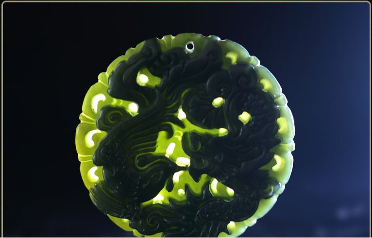 Handcrafted Hetian Jade Dragon & Phoenix Pendant Necklace - Couple’s Taiji Yin Yang Symbol - STAR8S