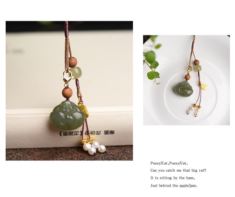 Handcrafted Hetian Jade Laughing Buddha Keychain Pendant - Good Luck Phone Charm, Keychain, Bag Decoration - STAR8S