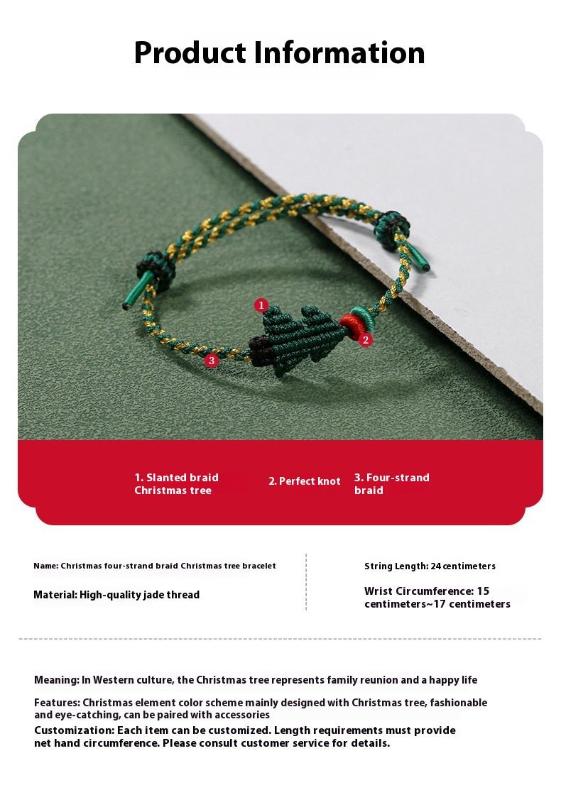 Handcrafted Red String Bracelet – Christmas Tree Knot, Adjustable Gold Bead Blessing Bracelet | STAR8S