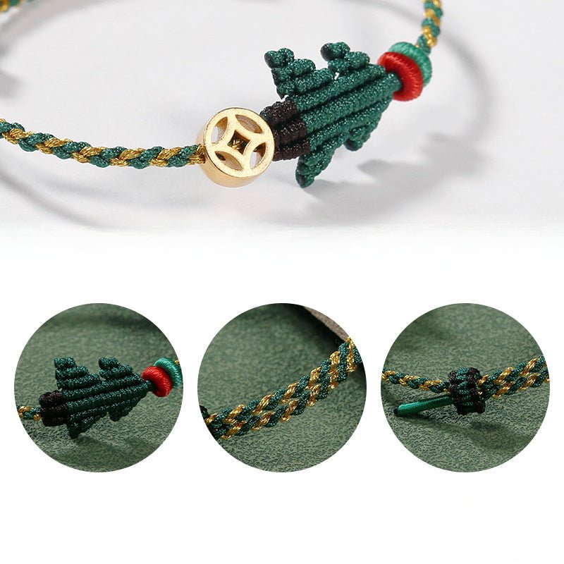 Handcrafted Red String Bracelet – Christmas Tree Knot, Adjustable Gold Bead Blessing Bracelet | STAR8S
