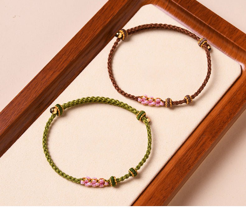 handcrafted red string bracelet – peach blossom design – valentine’s day gift for her | star8s - star8s