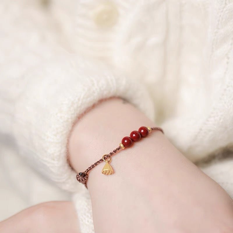 handcrafted red string bracelet with cinnabar beads & golden charm for men & women – good luck bracelet - star8s