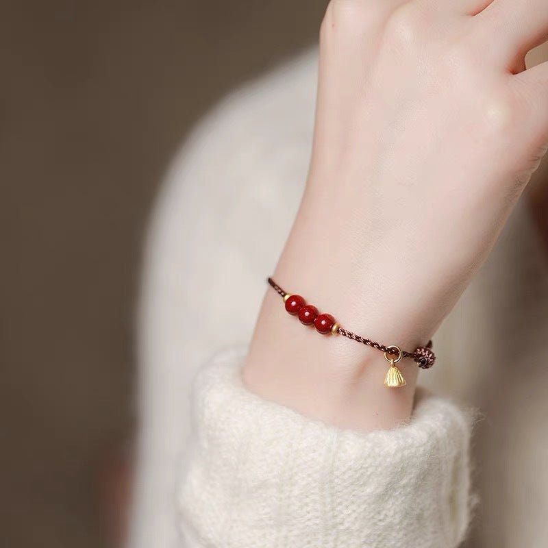 Handcrafted Red String Bracelet with Cinnabar Beads & Golden Charm for Men & Women – Good Luck Bracelet - STAR8S