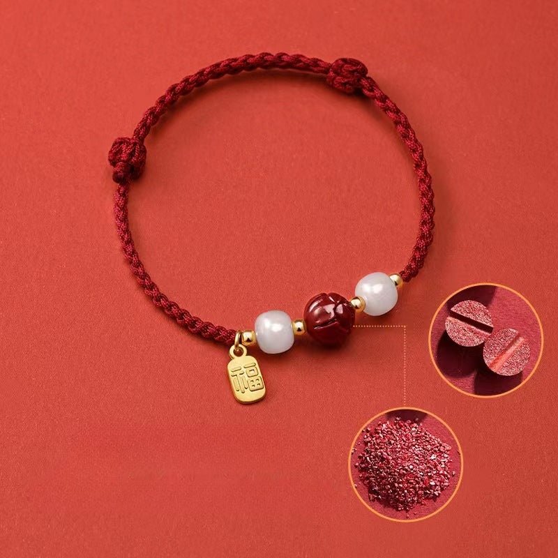 handcrafted red string bracelet with hetian jade & blessing pendant – adjustable & meaningful gift for women - star8s