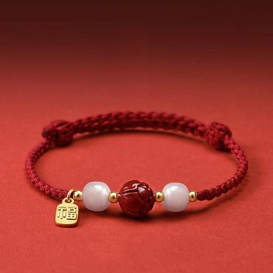 Handcrafted Red String Bracelet with Hetian Jade & Blessing Pendant – Adjustable & Meaningful Gift for Women - STAR8S