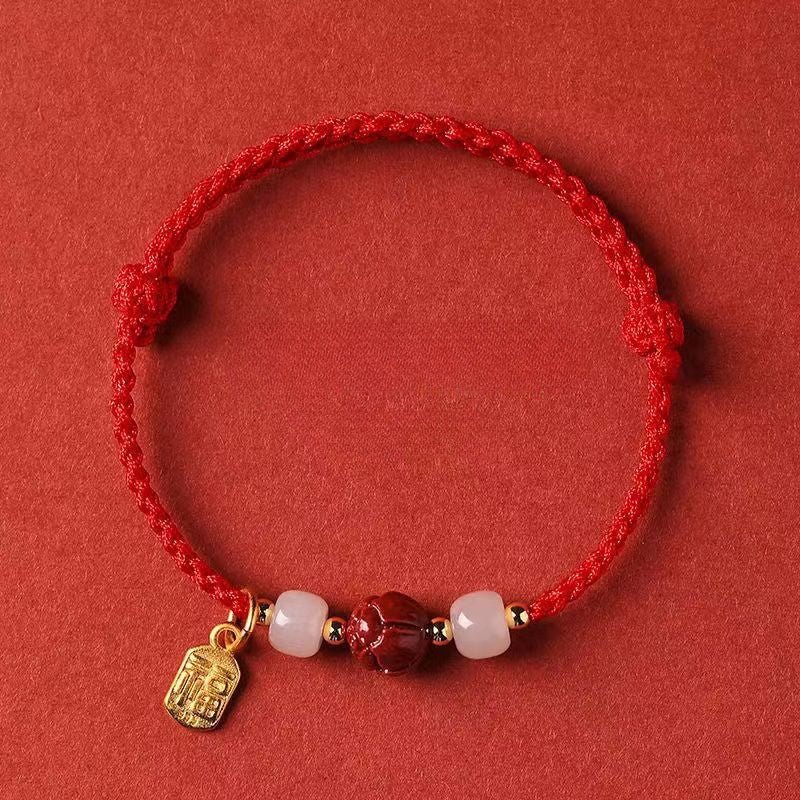 handcrafted red string bracelet with hetian jade & blessing pendant – adjustable & meaningful gift for women - star8s