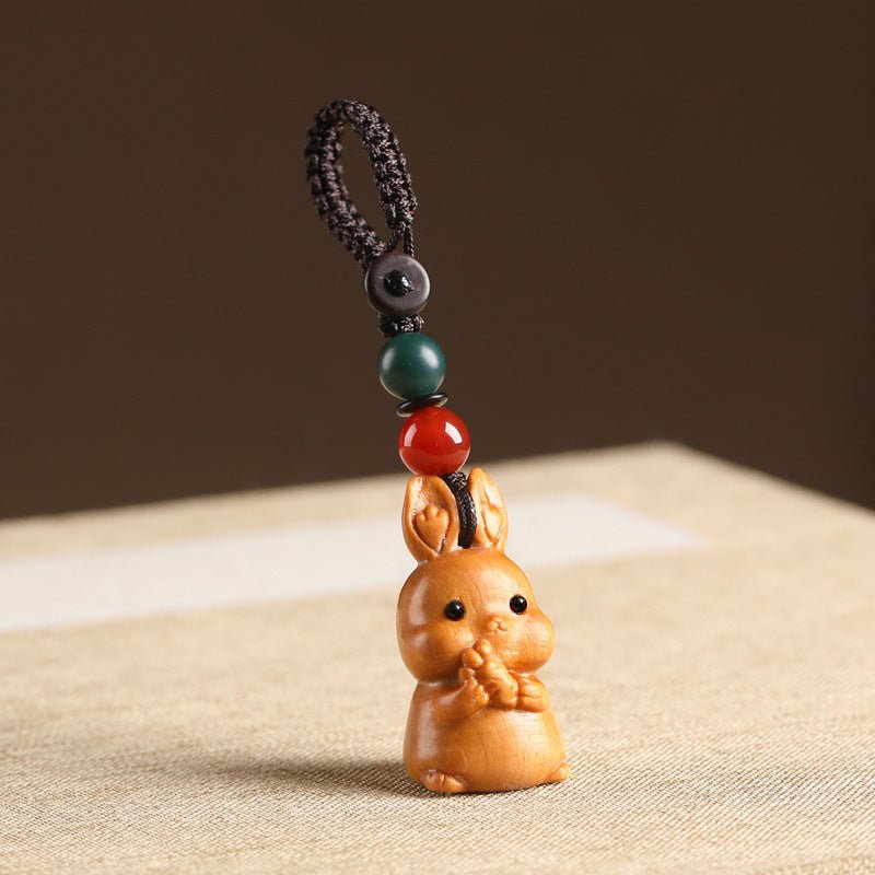 Handcrafted Sandalwood Rabbit Keychain | Cute Chinese Zodiac Rabbit Pendant | Car Key Charm & Phone Strap for Couples - STAR8S