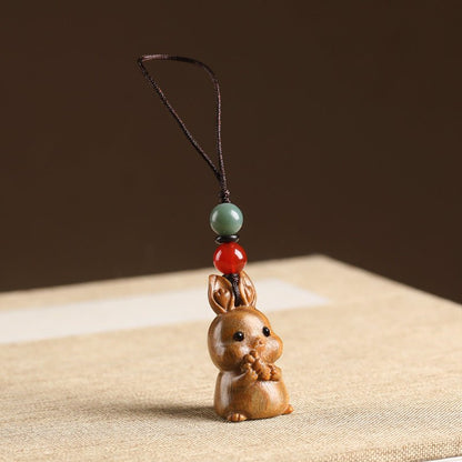 Handcrafted Sandalwood Rabbit Keychain | Cute Chinese Zodiac Rabbit Pendant | Car Key Charm & Phone Strap for Couples - STAR8S