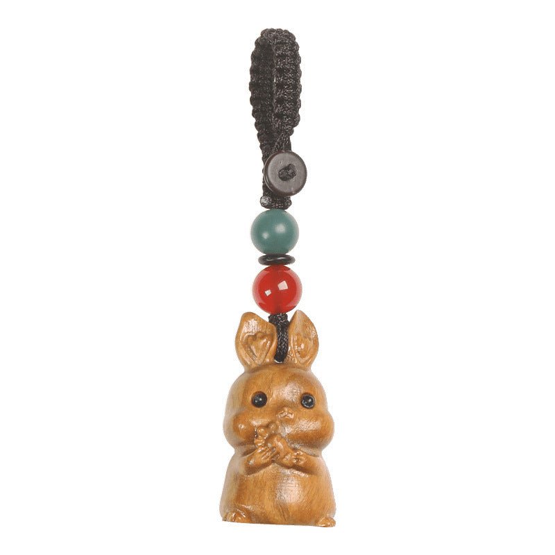 Handcrafted Sandalwood Rabbit Keychain | Cute Chinese Zodiac Rabbit Pendant | Car Key Charm & Phone Strap for Couples - STAR8S