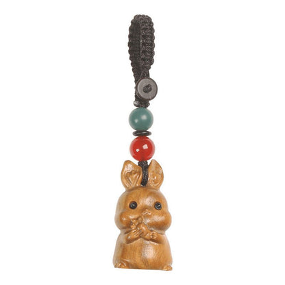 Handcrafted Sandalwood Rabbit Keychain | Cute Chinese Zodiac Rabbit Pendant | Car Key Charm & Phone Strap for Couples - STAR8S