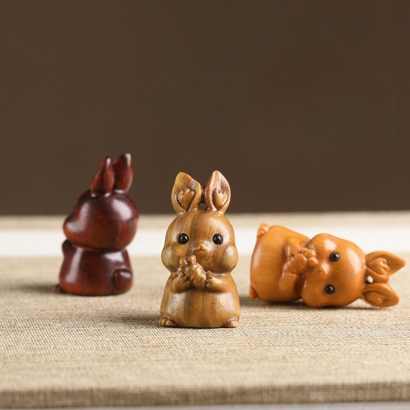 Handcrafted Sandalwood Rabbit Keychain | Cute Chinese Zodiac Rabbit Pendant | Car Key Charm & Phone Strap for Couples - STAR8S