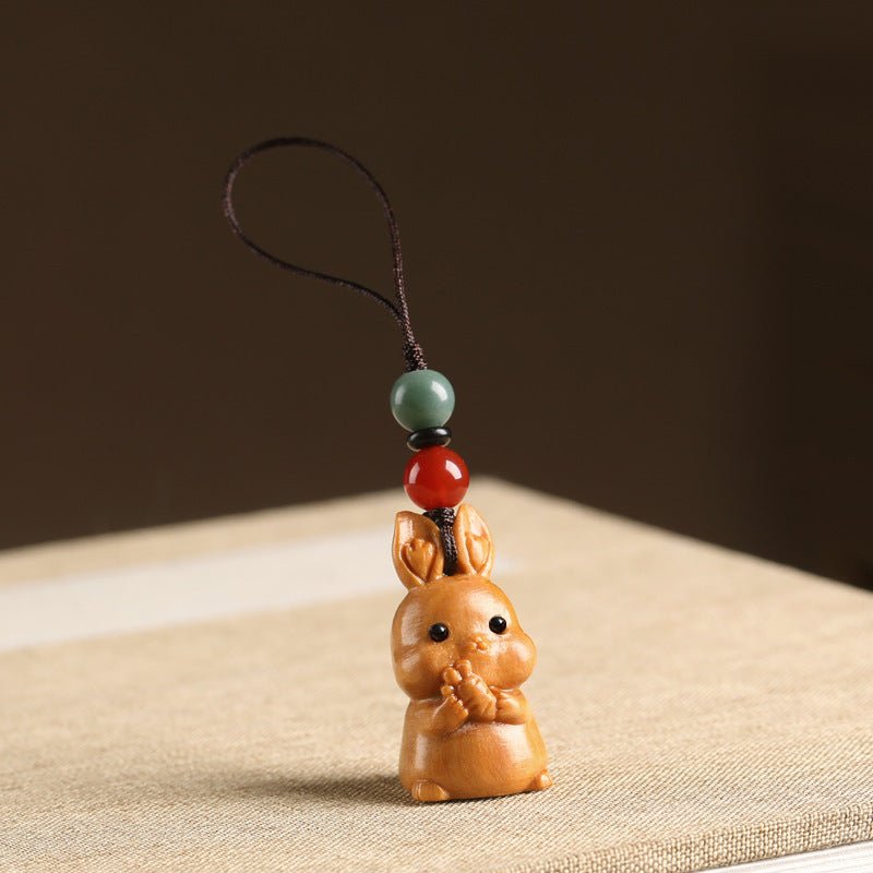 Handcrafted Sandalwood Rabbit Keychain | Cute Chinese Zodiac Rabbit Pendant | Car Key Charm & Phone Strap for Couples - STAR8S