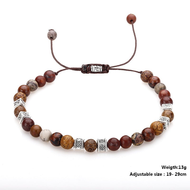 Handcrafted Stone Bead Bracelet - Tiger Eye, Sandalwood & Silver Adjustable Bracelet - STAR8S