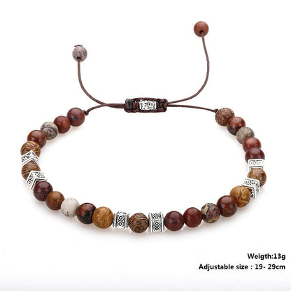 Handcrafted Stone Bead Bracelet - Tiger Eye, Sandalwood & Silver Adjustable Bracelet - STAR8S