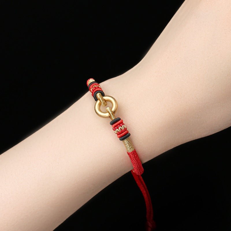 Handmade 999 Silver & Gold - Plated Peace Red String Bracelet – Adjustable, Couple Gift - STAR8S