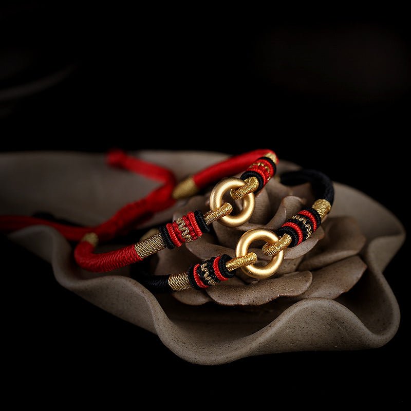 Handmade 999 Silver & Gold - Plated Peace Red String Bracelet – Adjustable, Couple Gift - STAR8S