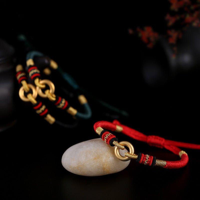 Handmade 999 Silver & Gold - Plated Peace Red String Bracelet – Adjustable, Couple Gift - STAR8S