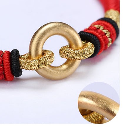 handmade 999 silver & gold - plated peace red string bracelet – adjustable, couple gift - star8s