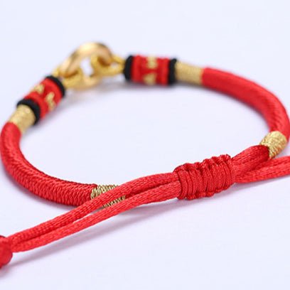 Handmade 999 Silver & Gold - Plated Peace Red String Bracelet – Adjustable, Couple Gift - STAR8S