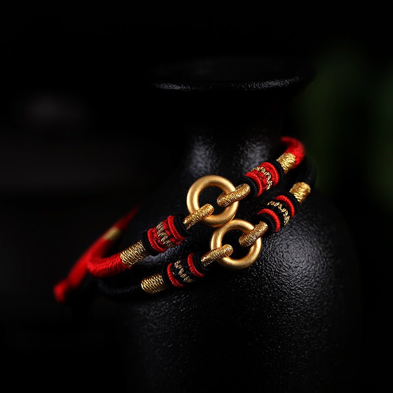 Handmade 999 Silver & Gold - Plated Peace Red String Bracelet – Adjustable, Couple Gift - STAR8S