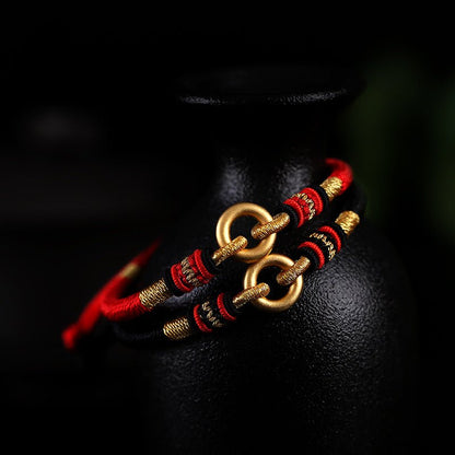 Handmade 999 Silver & Gold - Plated Peace Red String Bracelet – Adjustable, Couple Gift - STAR8S