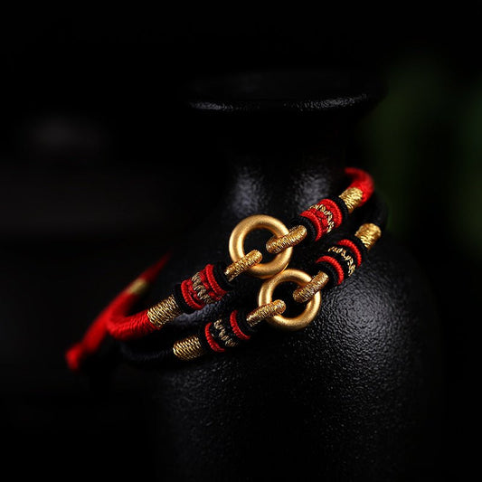 Handmade 999 Silver & Gold - Plated Peace Red String Bracelet – Adjustable, Couple Gift - STAR8S