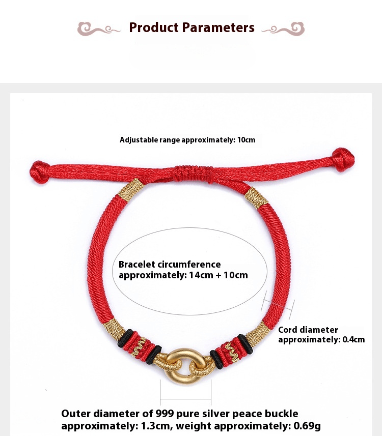 handmade 999 silver & gold - plated peace red string bracelet – adjustable, couple gift - star8s